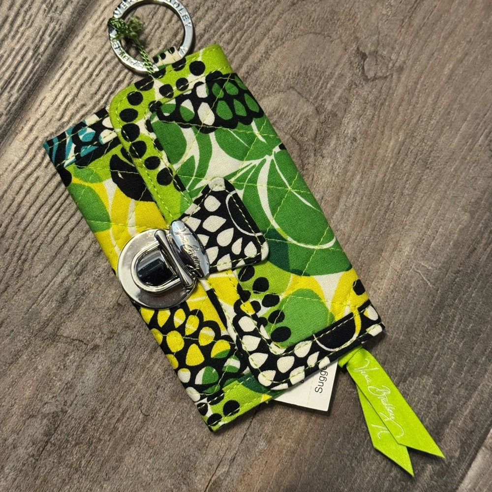 Vera Bradley Quick Swipe ID Lime’s Up Green Black Keychain Wallet Badge Holder